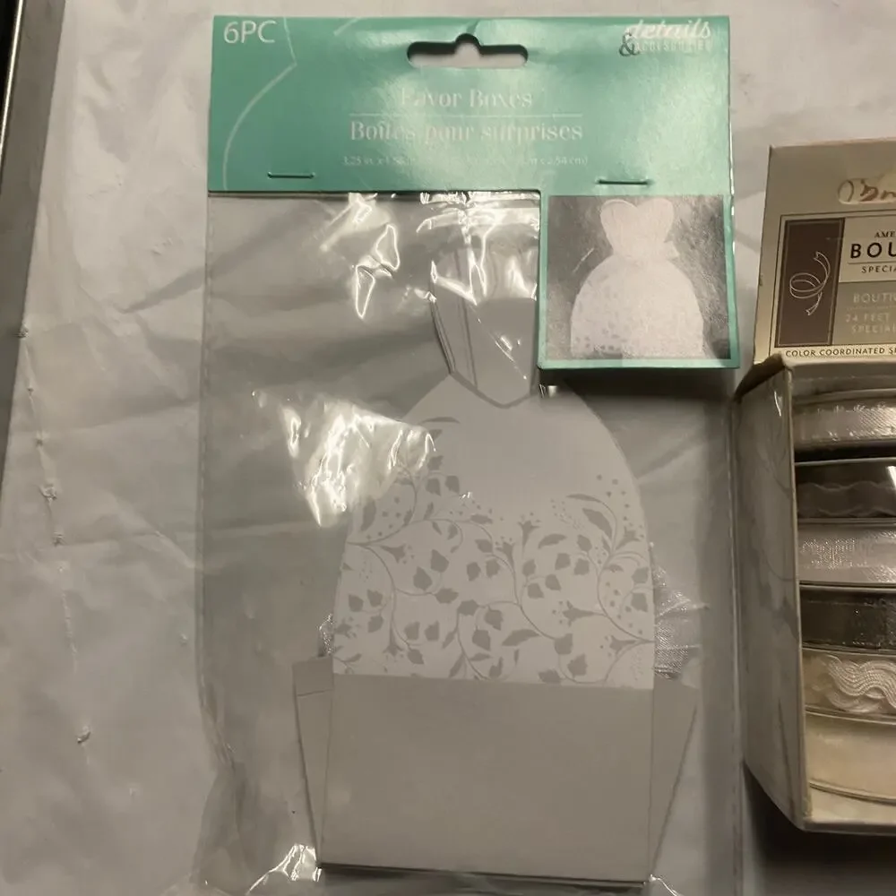 Wedding Bridal Gift Favor Ribbon Bundle Lot Pails Bells Hearts Dress Boxes